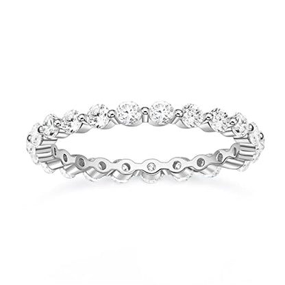 EAMTI 2mm 925 Sterling Silver Wedding Band Cubic Zirconia Full Eternity Stackable Engagement Ring Size 3-13 - color: Sterling Silver-Silver