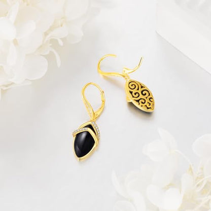 Sterling Silver Black Onyx Earrings for Women 18K Yellow Gold Plated Jewelry Gifts - style: Cubic Zirconia Rhombus