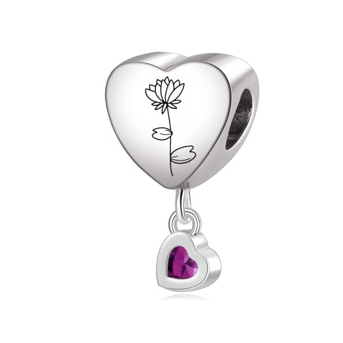 Birth Flower Heart Charm 12 Birthstone Bead for European Bracelet Necklace - style: July