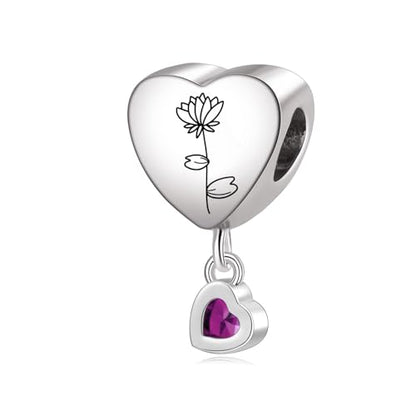 Birth Flower Heart Charm 12 Birthstone Bead for European Bracelet Necklace - style: July