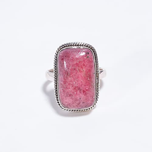 925 Sterling Silver Statement Ring For Women's || Mind Blowing A One Quality 100% Natural Rhodonite Radiant Vintage Style Handmade 925 Sterling Silver Ring 8 US 7.9 gms.