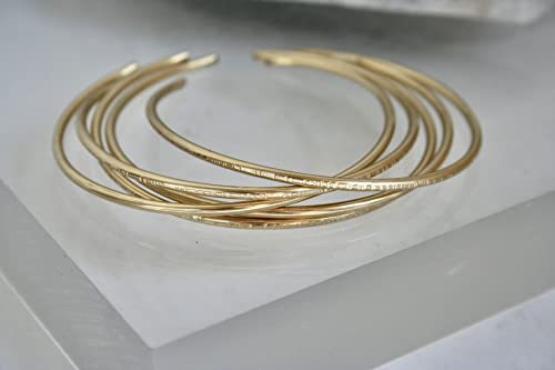 Set of Five Brass Stacking Cuff/Bangles Hammered & smooth textured - size: 7 "