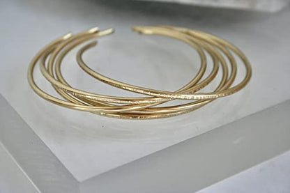 Set of Five Brass Stacking Cuff/Bangles Hammered & smooth textured - size: 7 "