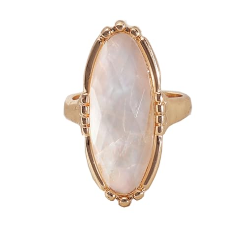 PLOUTOS Elegant Vintage Oval stone Statement Ring for Women Gold Tone Beaded Edge Cocktail Style Gift Party Jewelry Fashion Glamorous - color: Gold