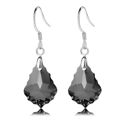 Austrian Crystal Baroque Drop Dangle Earrings for Women 925 Sterling Silver Hook Hypoallergenic Jewelry - color: Black