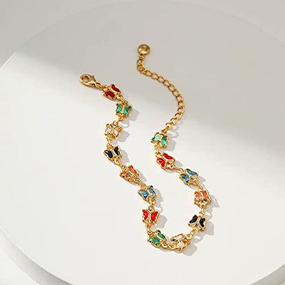 Dainty Gold Bracelets for Women, 18 Gold Plated Adjustable Evil Eye/Butterfly/Beaded/Pearl/Heart/Turquoise Handmade Bracelet for Women - style: Butterfly