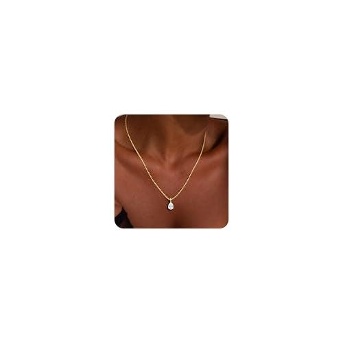 Gold Necklace for Women, Dainty 14K Gold Plated Pendant Necklaces for Women Trendy Simple Choker Chain Cubic Zirconia Circle/Interlocking/Sun/Pearl Necklace Fashion Jewelry Charm Gifts - color: CZ Pendant-2