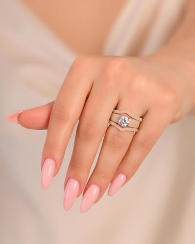 Rinfit Silicone Ring with Stone, Round Cut CZ | AAAAA Grade Cubic Zirconia, Solitaire Engagement Ring for Her, Flexible Rubber Wedding Band for Women, Patented Design - color: Pack J: Nude / Rose Gold