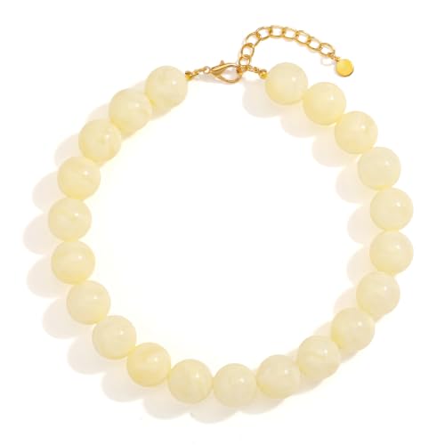Chunky Necklaces for Women Trendy 20MM Large Resin Beaded Necklace Bold Statement Chunky Choker Necklace Boho Beads Summer Beach Jewelry - color: Off-white