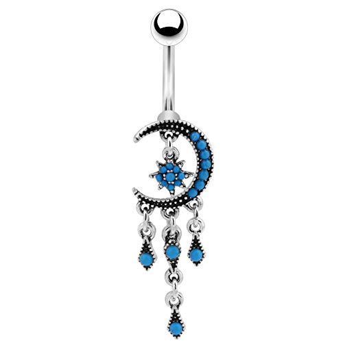 COCHARM Moon Dangle Belly Button Rings for Women 14g Belly Rings Dangling Cute Nave Rings Boho Belly Navel Piercing Jewelry…
