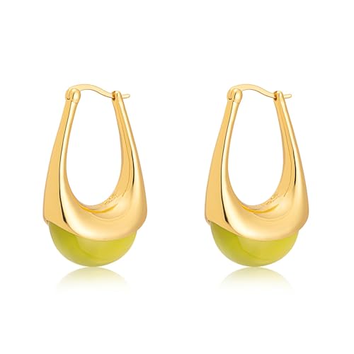 Milan Chiva Acrylic Gold Hoop Statement Dainty Summer Earrings | Brown Resin Chunky Huggie Vintage Earrings | Clear Enamel Drop Earring Lightweight Hypoallergenic Trendy Jewelry Gifts for Women - color: Green