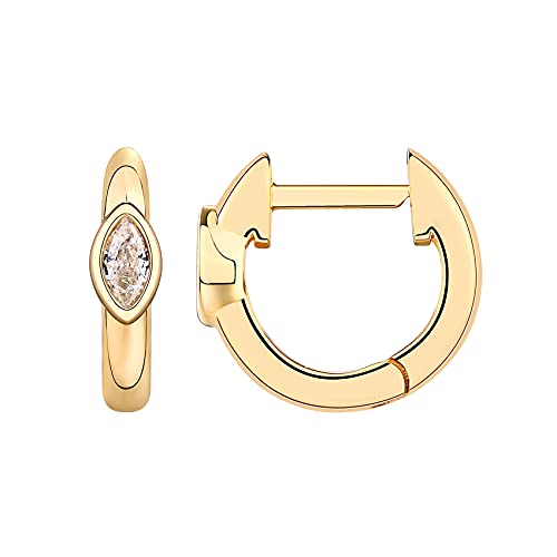 PAVOI 14K Gold Plated Cubic Zirconia Huggie Hoop Earrings for Women - 925 Sterling Silver Posts Small Round Huggies Stud Earrings for Women - style: Marquise
