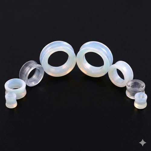 Hollow Tunnels Opalite Organic Stone Ear Plugs Gauges Sold in Pairs - style: 6MM-2 GAUGE