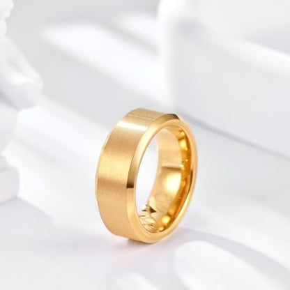 Stainless Steel Wedding Band Ring For Men Women | Sandblasted matte finish, 4mm/6mm/8mm widths, steel/black/gold-tone colors, everyday wear, wedding - color: Matte-8mm-Gold
