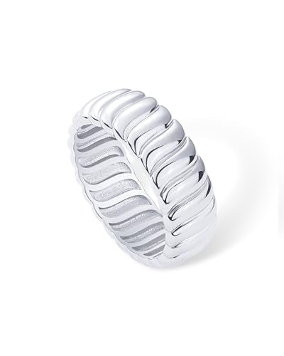 PAVOI 14K Gold Plated Chunky Statement Ring | Chunky Stackable Wide Band for Women - color: White Gold
