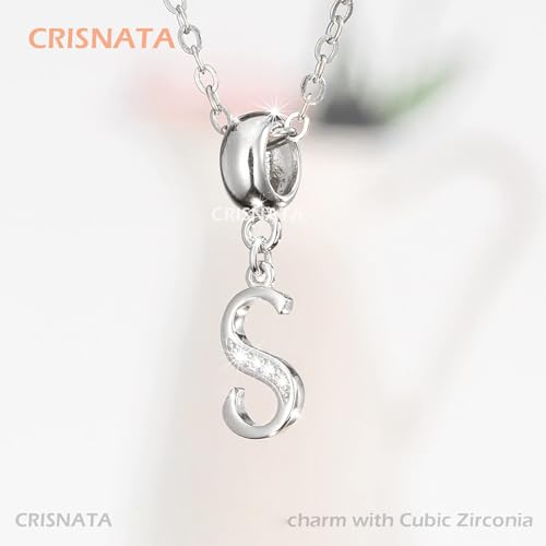 26 Letter Pendant Charms, Polished 925 Sterling Silver Complete Initial A-Z Dangling CZ Stone Alphabet Beads, fits European Bracelet Necklace, Gift for Mother/Father/Daughter/Son/Sister/Aunt - color: Letter S CZ Pendant Charm