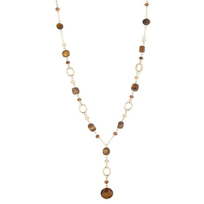 FULU AUTUMN Long Gold Beaded Necklaces for Women Natural Stone Bead Statement Pendant Necklace Y Sweater Chain Fashion Jewelry Gifts - color: Tiger's Eye