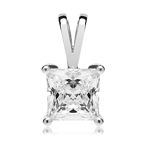 Everyday Elegance Solid 14K Gold Cubic Zirconia Solitaire Pendant Necklace for Women Heart, Princess, Round, Oval, Emerald, Pear & Cushion Cut 1 or 2 CTW | .60mm Thick 16" 18" Length Box Link Chain - color: 14K White Gold, size: Pendant Only - 1.0 CTW, st