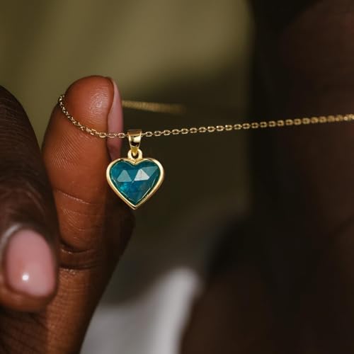 KissYan Healing Crystal Necklace, 14K Gold Plated Natural Stone Pendant Necklace Reiki Quartz Amethyst Citrine Gemstone Spiritual Jewelry Gifts for Women Girls - color: F-Blue Apatite-Heart