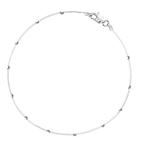 Ritastephens Sterling Silver Italian Bead Snake Link Ankle Bracelet Chain Anklet, 10" (3 Styles) - style: 3mm Round Beads