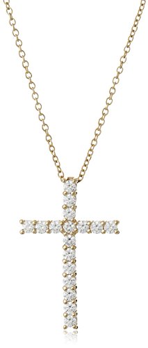 Amazon Essentials Platinum or Gold Plated Sterling Silver Cross Pendant Necklace with Infinite Elements Zirconia, 18" - color: Yellow Gold, size: 2 carat