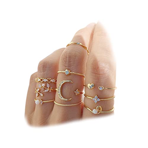 FUTIMELY Boho Retro Stackable Rings Sets for Women Knuckle Joint Finger Knuckle Nail Ring Sets Moon Stars Stack Preppy Statement Rings Cute Trendy Stuff Jewelry - style: G-7