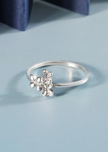 AeraVida Sterling Silver Floral Cluster Ring – Dainty Petite Flower Stacking Band for Women (.925) with Oxidized Finish – Minimalist Silver Flower Ring for Daily Wear and Layering - size: 9
