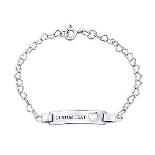 Personalized Petite Heart Name Bar ID Bracelet .925 Sterling Silver 6 Inch - color: Silver Engrave