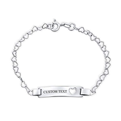 Personalized Petite Heart Name Bar ID Bracelet .925 Sterling Silver 6 Inch - color: Silver Engrave