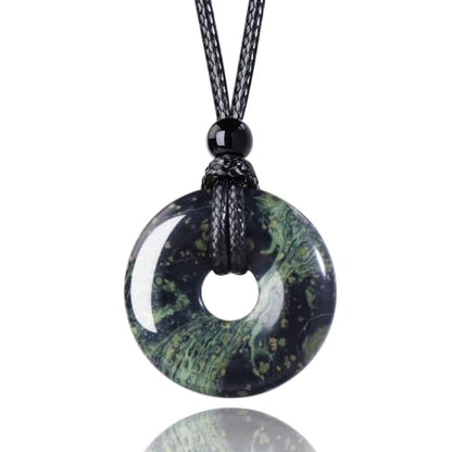 FANASY Natural Gemstone Pendant Necklce Lucky Coin Crystal Necklace Protection Donut Pendnat with Adjustable Rope for Men Women - color: Sparrow Stone
