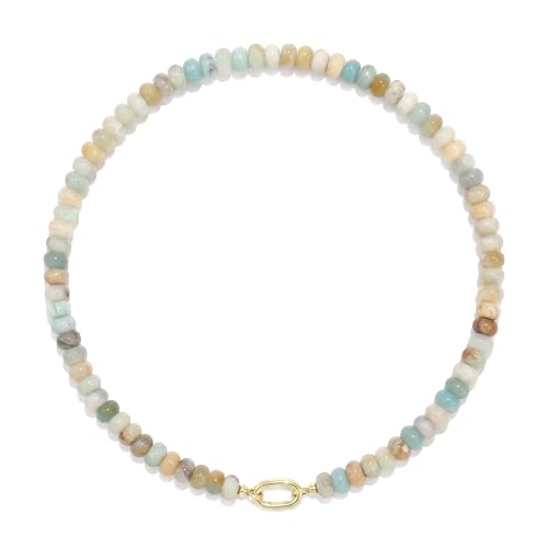 Beaded Gemstone Necklaces for Women Bohemian Colored Choker Natural Stone Bead Summer Beach Handmade Jewelry Necklace - color: Amazonite