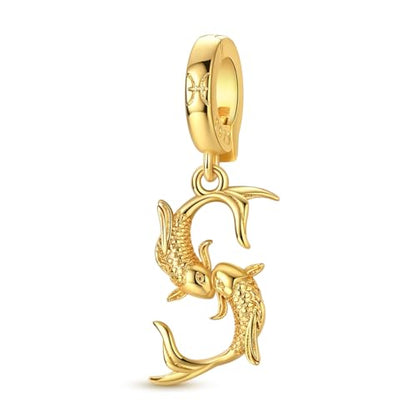 LAZA 925 Silver Charms for Bracelets and Necklaces Gold charms for Women | Summer Travel Party Lucky Zodiac Charms Clearance Pendant Beads Christmas Birthday Graduation Gift Jewelry for Women - color: Pisces
