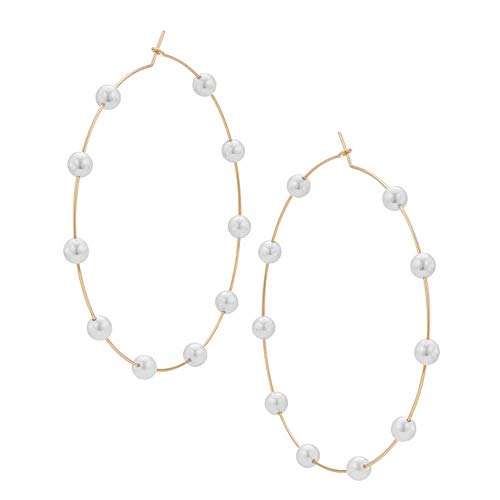 Jumbo Huge Hoops Large Pearls Thin Gold Silver Dangle Lightweight Fashion Chic Jewelry Gift for Women - size: 90mm gold