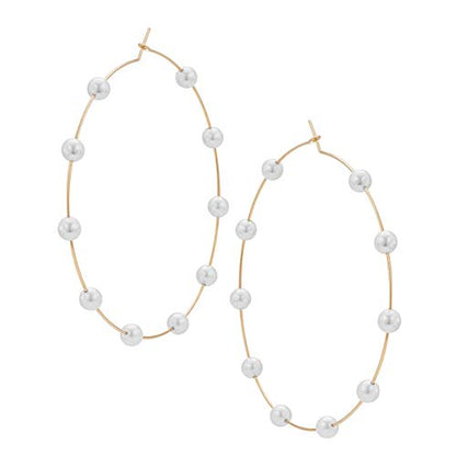 Jumbo Huge Hoops Large Pearls Thin Gold Silver Dangle Lightweight Fashion Chic Jewelry Gift for Women - size: 90mm gold