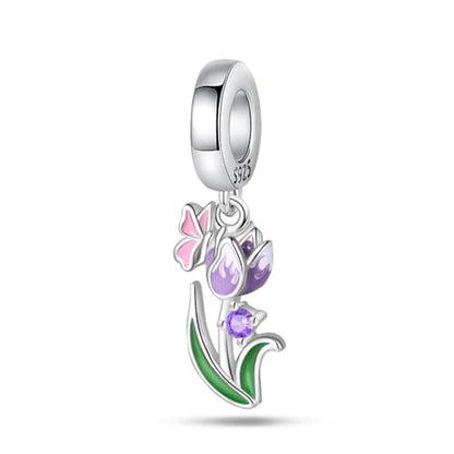 CYCUFF 925 Sterling Silver Charms Suitable for Bracelet Pendants Beads, Charm Necklaces Jewellery Gift for Women - color: Purple Tulip Charm