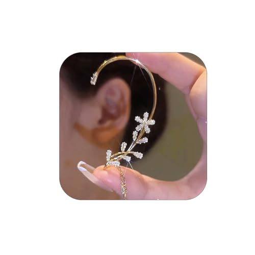 BETHYNAS Glitter Rhinestone Butterfly Flower Ear Cuff Sparkly Non-Pierced Crystal Tassel Fake Earrings Climber Lady Ear Wrap Bridal Party Ear Jewelry for Women and Girls - color: Gold Tassel Leaf