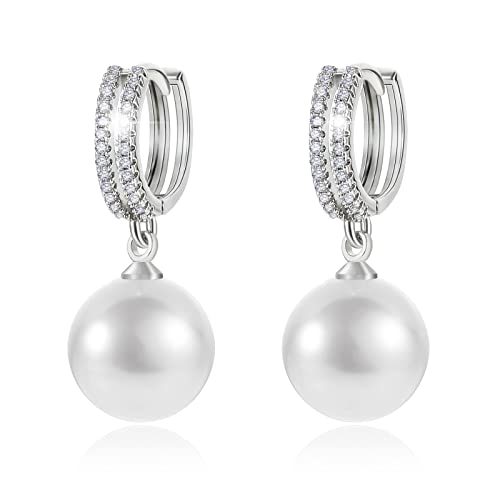 Pearl Earrings for Women 14K Gold Plated Hypoallergenic Pearl Earrings 5A Cubic Zirconia Dangle Earrings Elegant Jewelry - color: 4-Silver