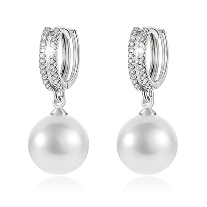 Pearl Earrings for Women 14K Gold Plated Hypoallergenic Pearl Earrings 5A Cubic Zirconia Dangle Earrings Elegant Jewelry - color: 4-Silver