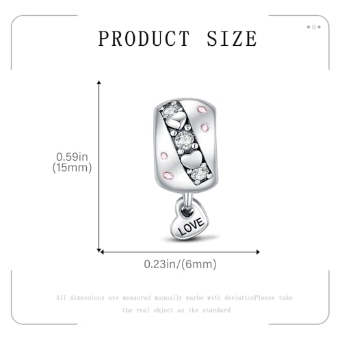KEQ Clip Spacer Charm for Bracelet 925 Silver Pave Cubic Zirconia Clip Lock Stopper Bead Spacer For Women Bracelets Stopper Birthday Gifts European Openable Beads 2pcs - color: Heart-Shaped Drum