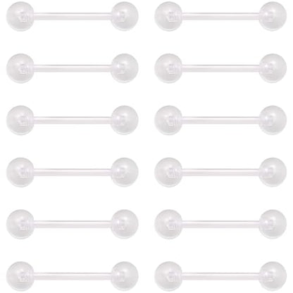 Clear Barbell Piercing Set for Women Men 14 G Acrylic Tongue Piercings Retainers Bars Kit Long Hypoallergenic Belly Button Ring Plastic Nipple Rings Jewellery Cute Body Jewelry 12 pcs - size: 1.6*38+5