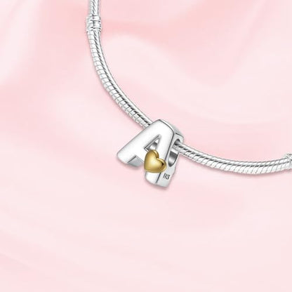A~Z Alphabet Charm Letter Beads 925 Sterling Silver with Heart-shaped 5A Cubic Zircon Stones fits Pandora European Bracelets Necklace Jewelry Gift for Women - style: A Letter Charms