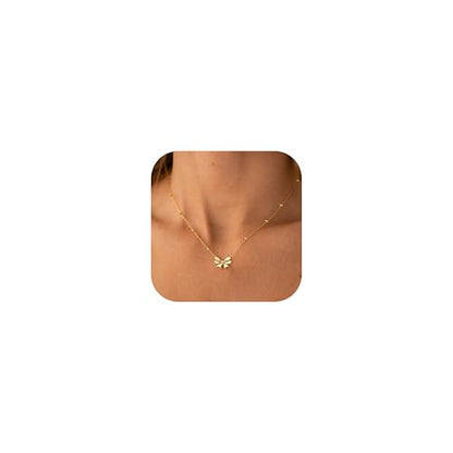 Thaivor Necklace for Women Dainty Bow Necklace 14K Gold Plated Cute Choker Small Pendant Charm Necklaces Teen Gift Trendy Stuff Personalized Jewelry Gifts - color: Gold-Bead-3