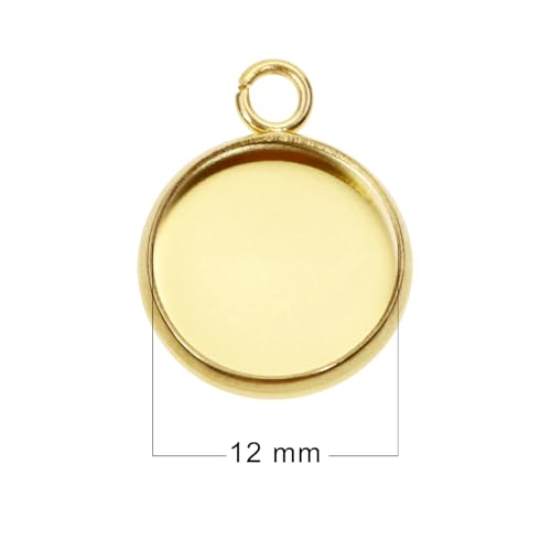 Shapenty Gold Stainless Steel Round Bezel Blanks Pendant Trays for Earrings Bracelet Necklace Keychain DIY Craft Resin Glass Cabochon Jewelry Making Projects Christmas Gift Hanging Charms, 20PCS - size: 12mm