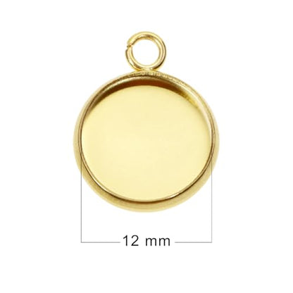 Shapenty Gold Stainless Steel Round Bezel Blanks Pendant Trays for Earrings Bracelet Necklace Keychain DIY Craft Resin Glass Cabochon Jewelry Making Projects Christmas Gift Hanging Charms, 20PCS - size: 12mm