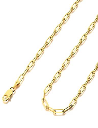 925 Sterling Silver Paperclip Chain 3mm 4mm 5mm 6mm 7mm Necklace for Women Men Diamond Cut Silver Necklace Chain 16-30 Inches - color: Gold, size: 26, style: 4mm