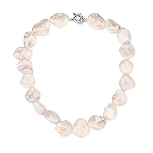 Pearl Choker Necklace for Women Boho Beaded Statement Necklace with Black White Large Freshwater Pearls Silver Fashion Jewelry Gift - color: White