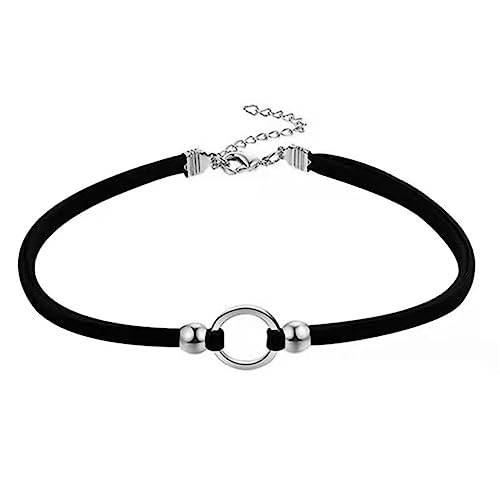 PAURO Women's Black Velvet Ribbon Choker Necklace for with Gold/Silver O | Stainless Steel,Classic Charm Jewelry - color: Round-Silver