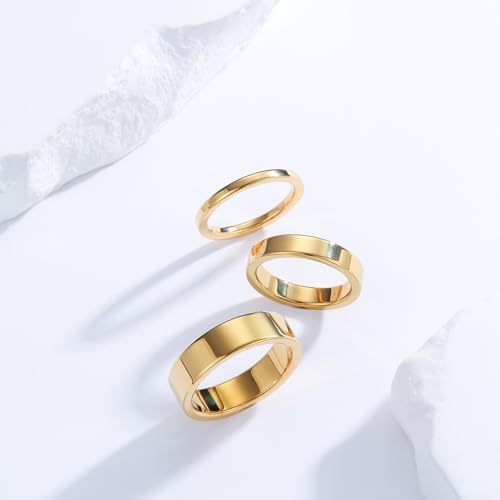 2mm 4mm 6mm Thin Titanium Wedding Rings Band for Women Man - color: Gold-2mm
