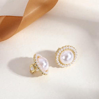 4 Pairs Clip on Stud Earrings, Non Pierced Jewelry with Pearl Accented, Gold Clip On Stud Earrings Set for Women