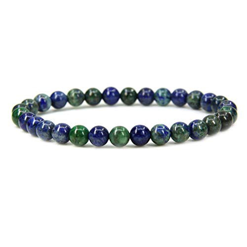 Angelstones Gemstones 6mm Round Beads Healing Crystal Bracelet for women | Natural Gemstone, Handmade Gifts for Women, Healing Crystal Round Beaded Stretch Bracelets, Unisex Jewelry for Women and Men - color: Lapis Chrysocolla